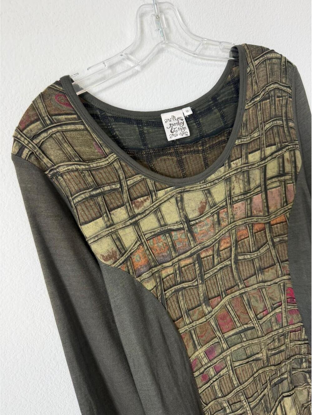 Parsley & Sage 3/4 Sleeve Round Neck Textured Boho Shirt Dress Women's Size M - Picture 5 of 8